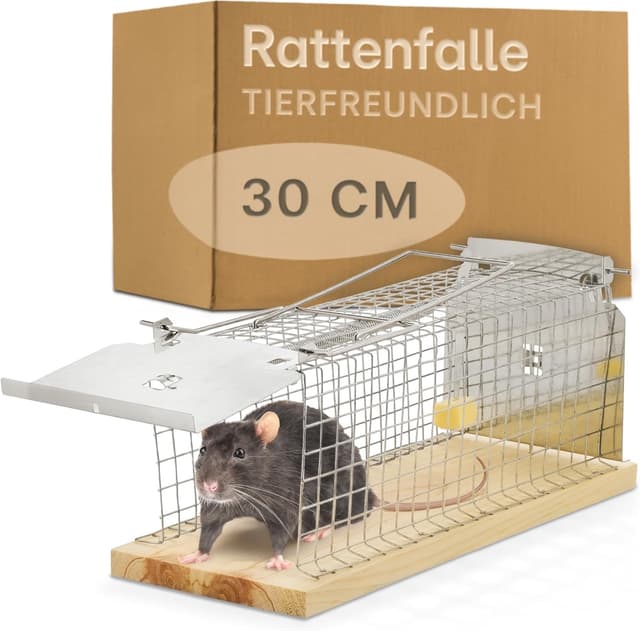 Detalle de Praknu Lebendfalle für Ratten und Mäuse, 30 cm aus FSC®-Holz – wiederverwendbar & tierfreundlich
