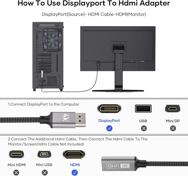 Thumbnail 3 de Tanzato DisplayPort a HDMI 4K Adaptador