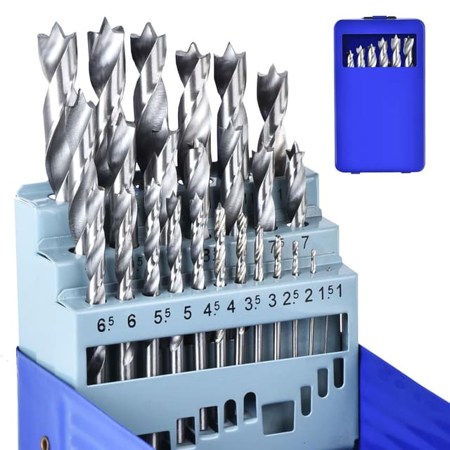 Detalle de Lot de 25 forets pour bois Mtchavno HSS hélicoïdal 1 à 13 mm, pointe 135° (kit avec étui)