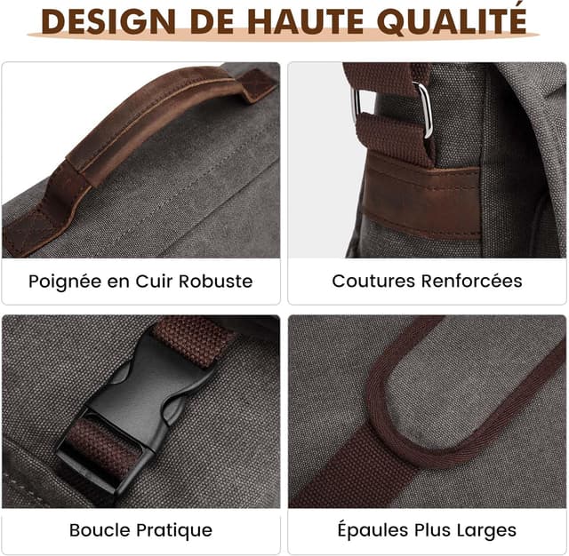 Detalle 2 de S-ZONE Homme sac à bandoulière 17,3 pouces (toile) pour ordinateur portable et documents de travail