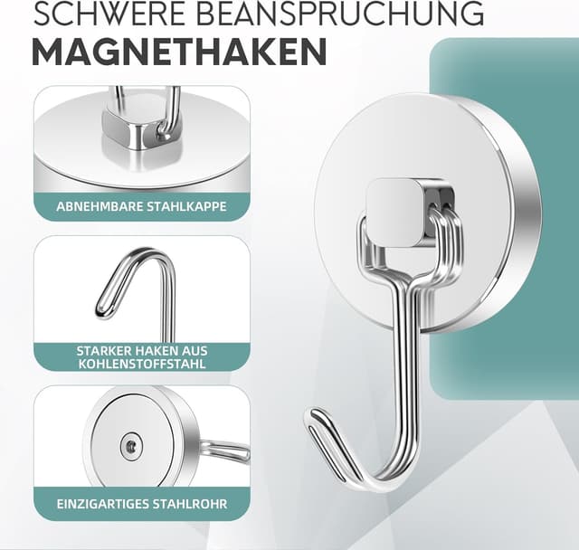 Detalle de Neosmuk Swing Magnethaken Silber (40 kg) – extra starker magnetischer Haken für Werkstatt, Wohnmobil & Spind-Organizer