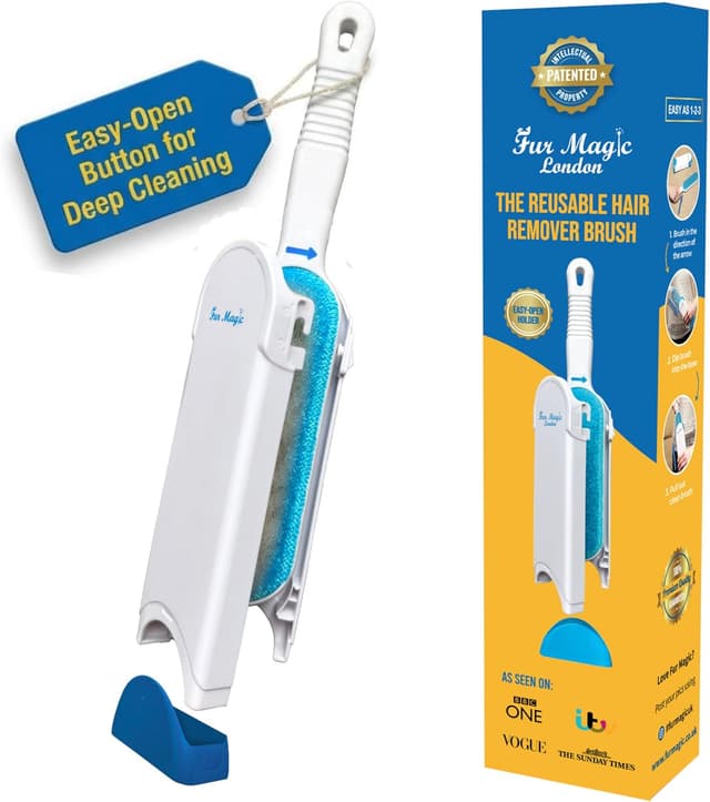 Detalle de Fur Magic Pet Hair Remover Brush with Easy-Open Self-Cleaning Base (White) – Reusable lint & fur tool