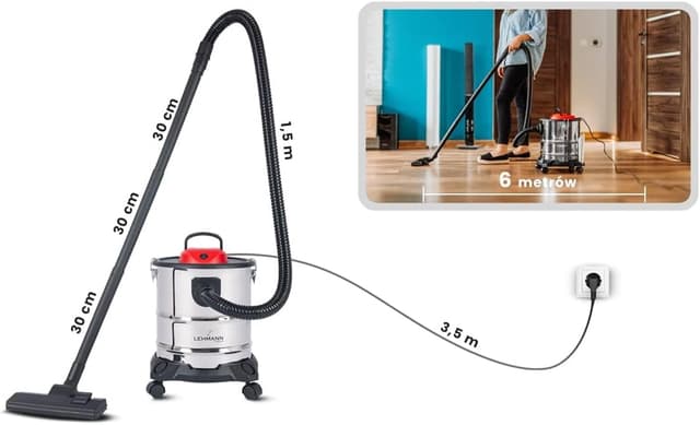 Thumbnail 6 de LEHMANN Haddo Industriestaubsauger 2000W – Aschesauger für Kamin mit 20-Liter-Edelstahltank und Doppelfilteranlage