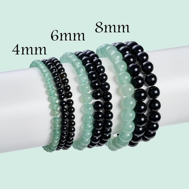 Detalle de Bivei 3-teiliges Perlenarmband-Set aus Natursteinen für Damen (Onyx, Obsidian, Aventurin) – handgefertigt