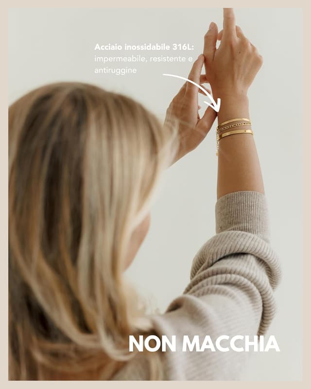 Detalle de Set di 3 bracciali da donna in acciaio 316L oro, argento o oro rosa – regolabili e combinabili