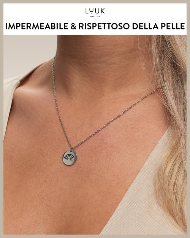 Detalle de LUUK LIFESTYLE collana in acciaio con ciondolo arcobaleno e dedica HAPPINESS