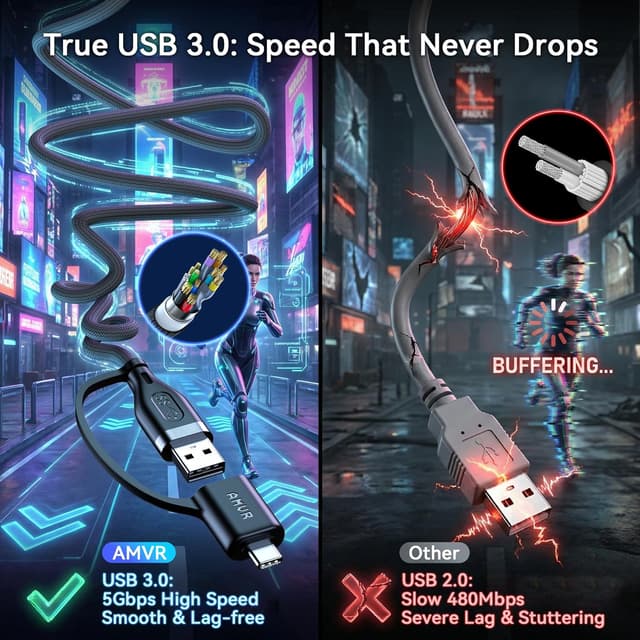 Detalle de AMVR Link Cable with Charging (16FT) for Meta Quest 3/3S/2 and Pico 4