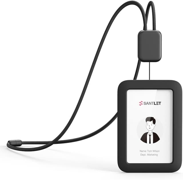 Detalle de SANTLET Premium retractable ID badge holder with lanyard and silent elastic cord