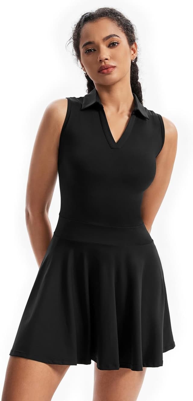 Detalle de Cute Golf Tennis Dress Workout Dress Set with Shorts Pockets (2-Piece)