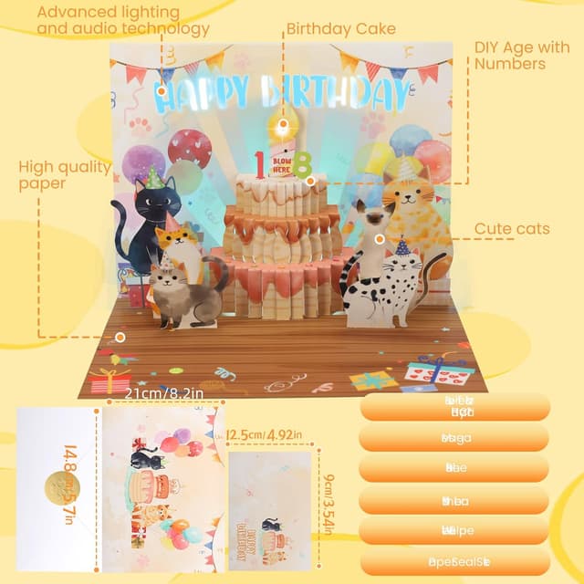 Thumbnail 6 de Ecloverlife Geburtstagskarte Katzen 3D Musik