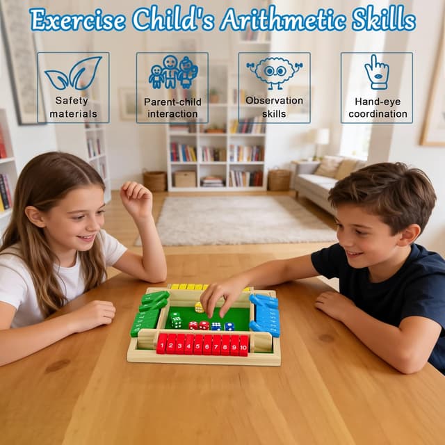 Detalle de VingaHouse Shut the Box Game for 4 Players (wooden family travel dice board game)