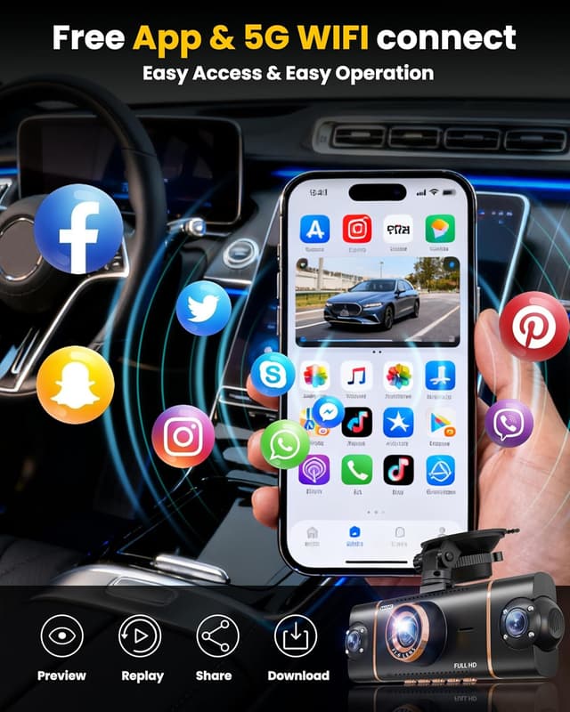 Thumbnail 6 de 4 Channel Dash Cam (4K Front + 3×1080P) with 5G WiFi, GPS, GPS/G-Sensor, 24H Parking Mode and 64GB Card Included