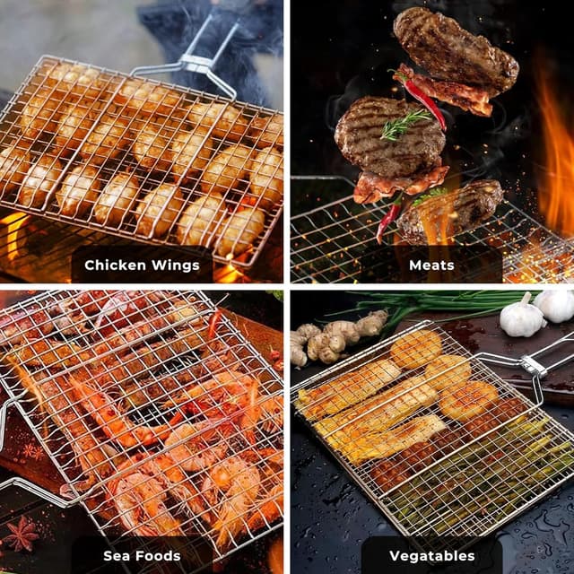 Thumbnail 6 de ACMETOP Portable BBQ Grill Basket (Stainless Steel) for fish, veg & shrimp