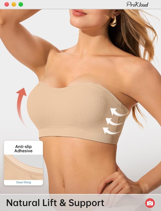 Detalle de ProKloud Strapless Push Up Convertible Bra (Wireless, Silicone Non-Slip Bandeau)