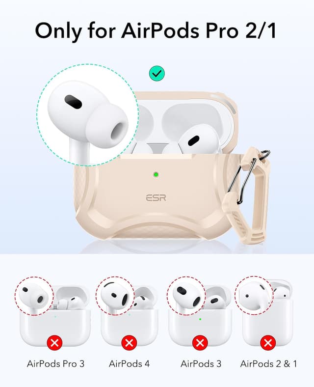 Detalle 2 de ESR Cyber Armor Panzer Hülle für AirPods Pro 2 (2023/2022) & Pro 1 (2019) – MagSafe-ready, starker Sturzschutz, Magnete, Wüstentitan