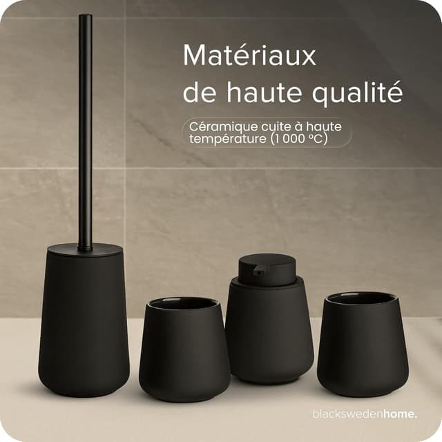 Thumbnail 6 de Black Sweden Home ensemble salle de bain noir mat : distributeur de savon, gobelets et brosse WC en céramique