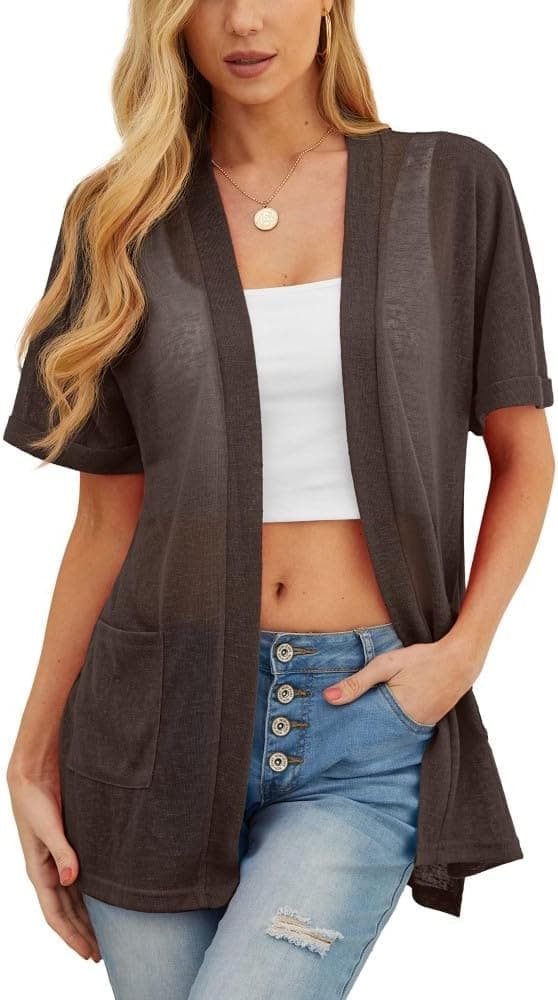 Detalle 2 de PrinStory Women’s Lightweight Open-Front Cardigan with V-Neck and Pockets (Long Sleeve)