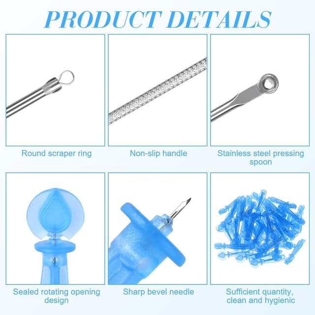Detalle de LOPHE Extracteur de points noirs avec 100 aiguilles jetables et 2 outils 2-en-1