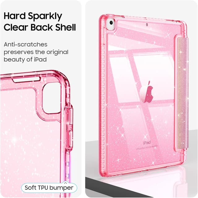Detalle de FINTIE Glitzer-Hülle für iPad 10,2 Zoll (9./8./7. Generation) – transparente Schutzhülle mit Stifthalter, Auto Sleep/Wake
