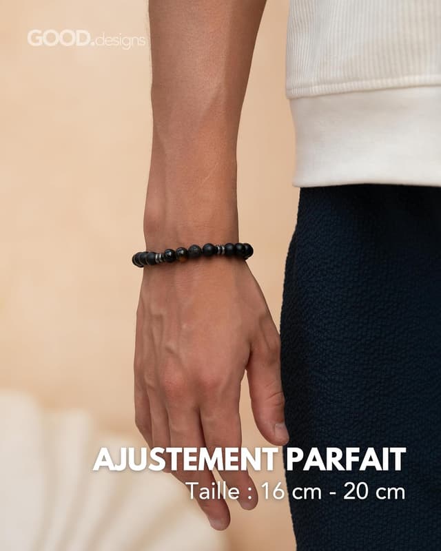 Detalle de GD GOOD.designs EST. 2015 Bracelet d’amour personnalisable avec lettre I – pierres de lave et d’onyx noir, gravure