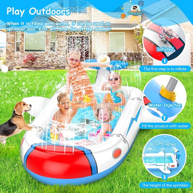 Detalle de Kiddie Pool for Toddlers 3-in-1 Splash Pad (68 in) — Inflatable Sprinkler Water Play Mat for Kids Ages 4–8