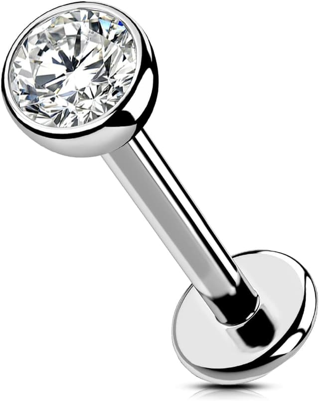 Detalle de OUFER Threadless Labret en titane pour piercing lèvres, tragus et helix (16G) 6 à 12 mm