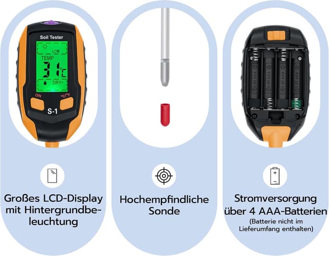Thumbnail 6 de Tolesum Misuratore di umidità del suolo 4-in-1: umidità, pH, temperatura e luce solare con display LCD