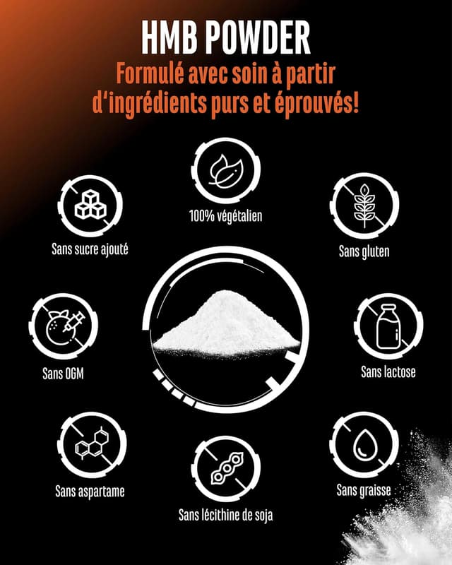 Detalle de Poudre de HMB Calcium-HMB haute pureté – 500 g (100 portions, vegan, sans additifs)