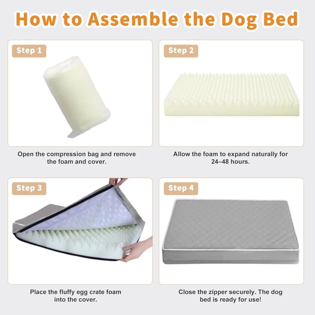 Thumbnail 6 de KSIIA Large Orthopedic Dog Bed (91x68x7cm) with Removable Washable Cover & Non-Skid Base, Grey