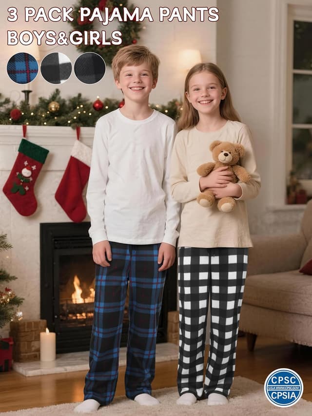 Detalle 2 de IHU 3-Pack Boys Micro Fleece Pajama Pants (Plaid Lounge Sleepwear)