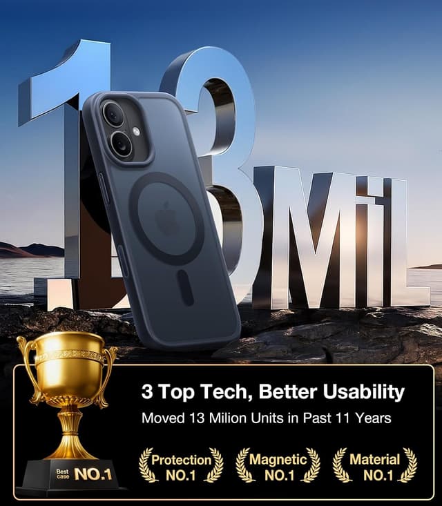 Detalle de TORRAS for iPhone 17 MagSafe Case (Matte Black) with 12FT Military Grade Shock Protection