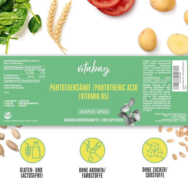 Thumbnail 6 de Vitabay Vitamin B5 Pantothensäure 500 mg 200 Kapseln