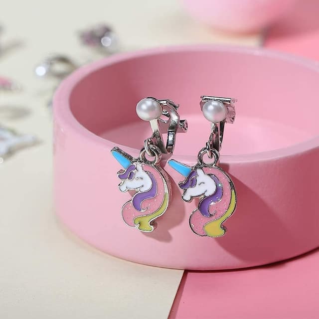 Detalle de Pinkgarden Clip On Earrings for Girls set of unicorn designs (pretend play & dress-up)