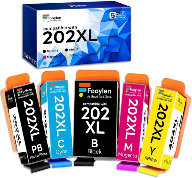 Detalle de Fooylen 202 XL Druckerpatronen kompatibel mit Epson 202XL – 5er-Set für XP-6000/6100/6105 & mehr