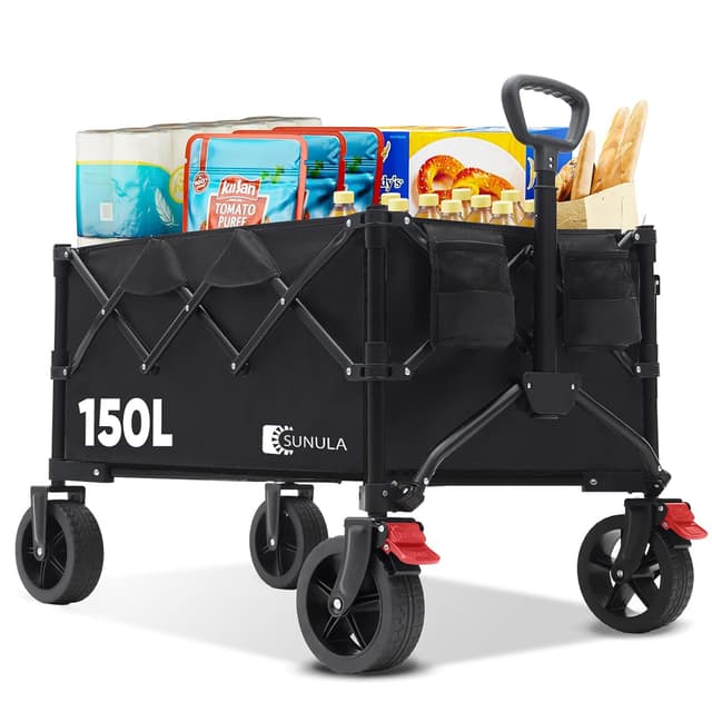 Detalle de SUNULA Carrello pieghevole 120 kg, 150 L con ruote frenate e maniglia a scatto (nero)