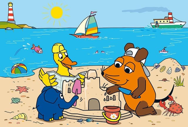 Detalle de Schmidt Spiele 56212 Die Maus „Gute Freunde“ Kinderpuzzle (3×24 Teile), Blau