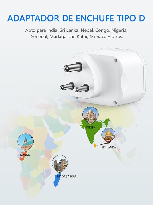 Thumbnail 2 de LENCENT Adaptador Enchufe India 3‑pin QC3.0 PD20W