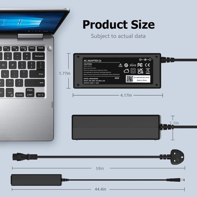 Thumbnail 6 de 65W Laptop Charger (7.4 x 5.0mm) Compatible with HP Pavilion, EliteBook & ProBook — 18.5V DC Output
