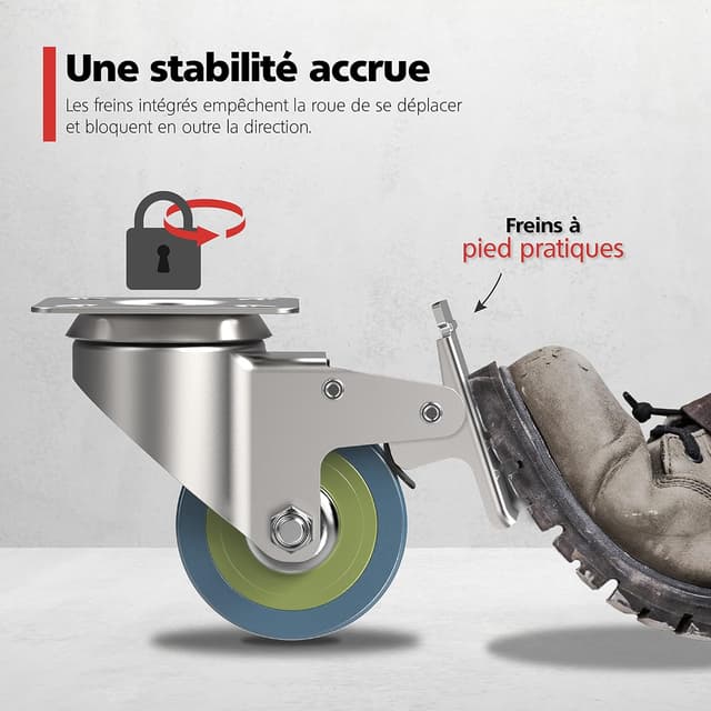 Detalle de RAVN HAMAN – Jeu de 4 roulettes pivotantes avec frein, charge lourde jusqu’à 50 kg par roue (50 mm)