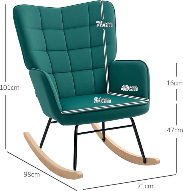 Detalle 1 de HOMCOM Fauteuil à Bascule Velours Vert foncé