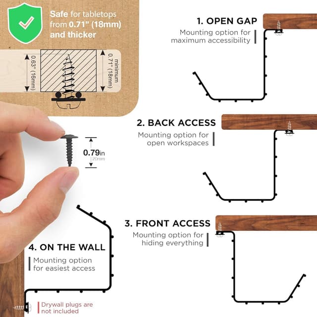 Thumbnail 6 de Scanfield Cable Management kit porta cavi sotto scrivania, passacavi con griglia in acciaio (set da 2)