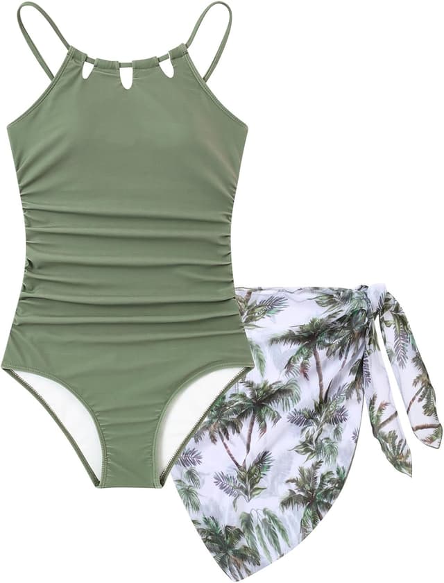 Detalle de Cuddomper Girls One-Piece Swimsuit with Detachable Mesh Cover-Up (Size 7-16)