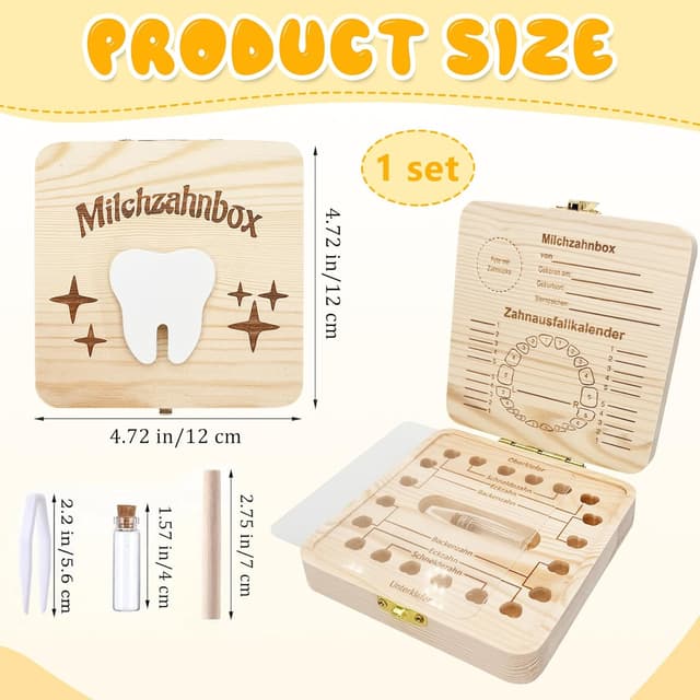 Detalle 2 de Shengruili Zahnbox aus Holz für Milchzähne – Aufbewahrungsbox für Baby-Zähne mit sicherem Verschluss
