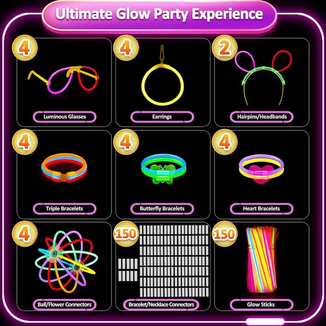 Thumbnail 2 de 326 Stück Knicklichter Party Set 150 Stäbe 🎉