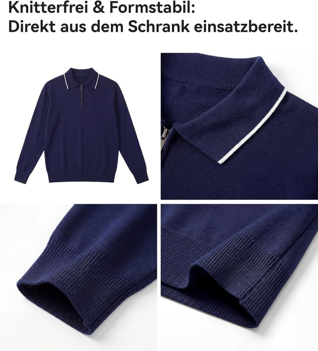 Detalle de GLESTORE Poloshirt Herren Langarm Casual mit Giraffe Stickerei – knitterfrei & elastisch