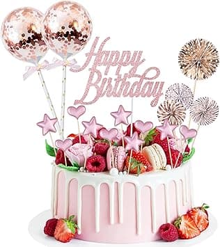 Detalle de Decoración de Tartas Happy Birthday Rosa Oro ✨ - 17 Piezas