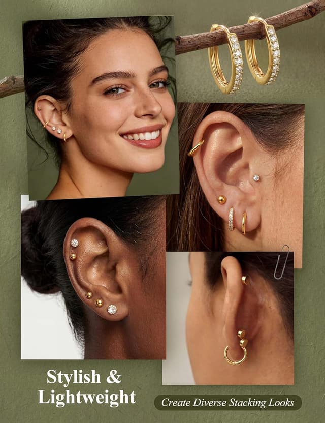Detalle 2 de Jstyle Hypoallergenic 14K Gold Plated Studs for Sensitive Ears