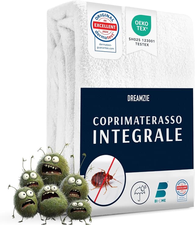 Detalle de Dreamzie coprimaterasso matrimoniale impermeabile 140x190x25 cm con zip e barriera antiacaro