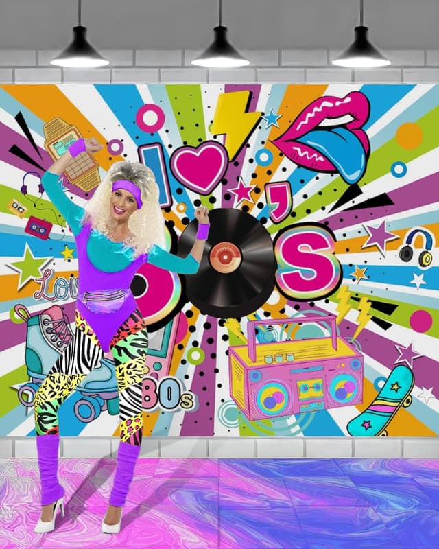 Detalle de BIQIQI 80er Jahre Damen-Set: Retro Trainingsanzug Kostüm mit Trikot, Leggings, Stirnband & mehr