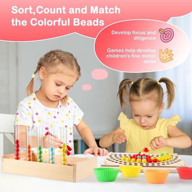 Thumbnail 6 de INIFEIDALA Montessori Toddler Sorting Toys Set (Rainbow Peg Board, Numbers & Beads) for Ages 3–6